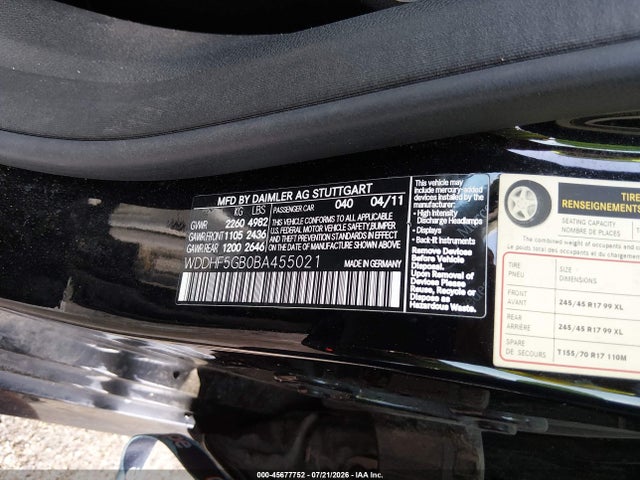 Aukcja sprzedaży 2011 Mercedes-benz E 350, vin: WDDHF5GB0BA455021, numer aukcji: 45677752