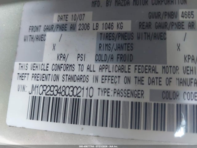 Aukcja sprzedaży 2008 Mazda Mazda5 Grand Touring, vin: JM1CR293480302110, numer aukcji: 45677764