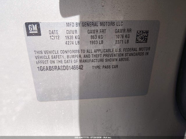 Продаж на аукціоні авто 2013 Cadillac Ats Luxury, vin: 1G6AB5RA8D0146842, номер лоту: 45677770