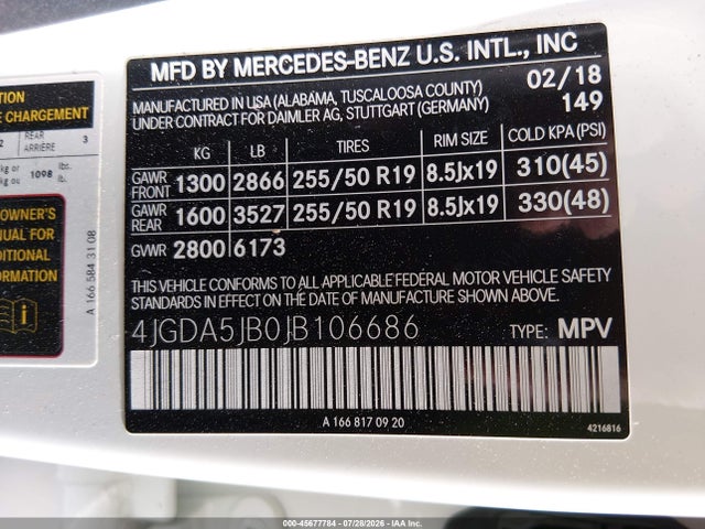 Продаж на аукціоні авто 2018 Mercedes-benz Gle 350, vin: 4JGDA5JB0JB106686, номер лоту: 45677784