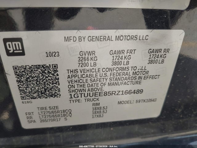 2024 Gmc Sierra 1500 4wd  Short Box At4 მანქანა იყიდება აუქციონზე, vin: 1GTUUEE85RZ166489, აუქციონის ნომერი: 45677789