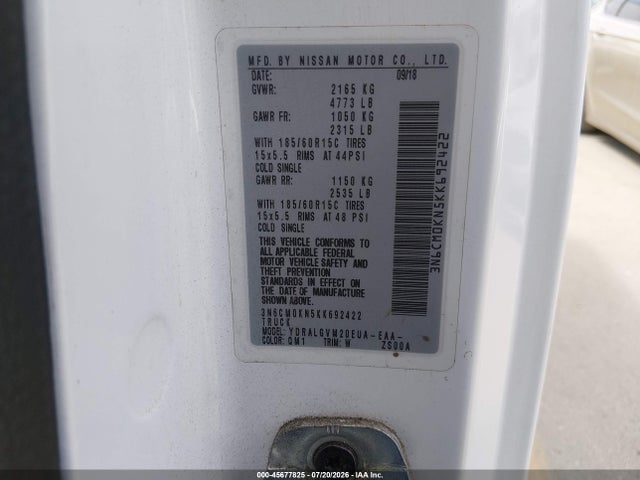 3N6CM0KN5KK692422 Nissan NV200 SV