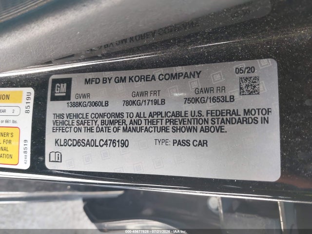 KL8CD6SA0LC476190 Chevrolet Spark Fwd 1lt Automatic