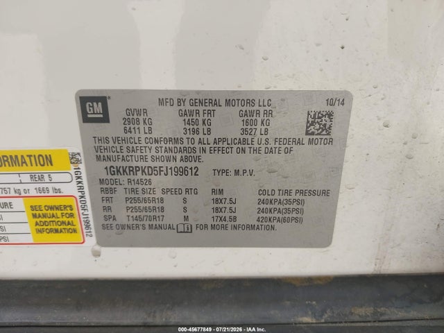 GMC Acadia Sle-2 2015 1GKKRPKD5FJ199612 Image 9