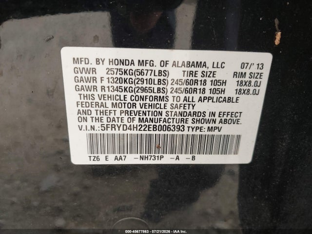 45677863 :رقم المزاد ، 5FRYD4H22EB006393 vin ، 2014 Acura Mdx مزاد بيع