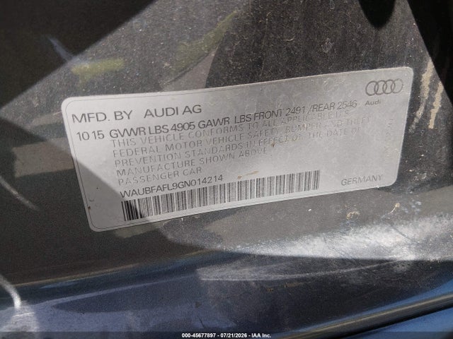 Продаж на аукціоні авто 2016 Audi A4 2.0t Premium, vin: WAUBFAFL9GN014214, номер лоту: 45677897