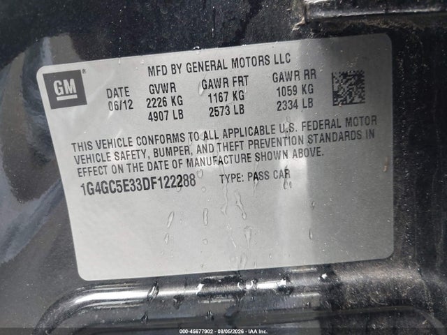45677902 :رقم المزاد ، 1G4GC5E33DF122288 vin ، 2013 Buick Lacrosse Leather Group مزاد بيع