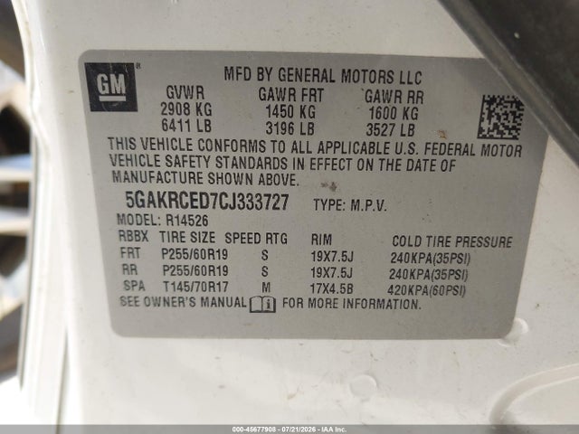 Продаж на аукціоні авто 2012 Buick Enclave Leather, vin: 5GAKRCED7CJ333727, номер лоту: 45677908