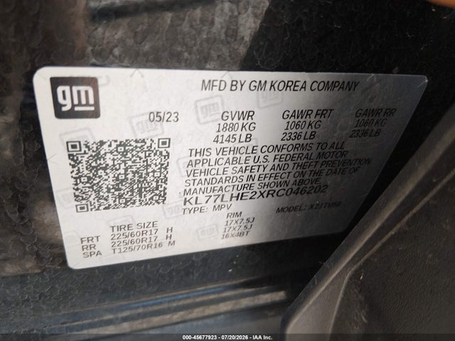 Aukcja sprzedaży 2024 Chevrolet Trax Fwd Lt, vin: KL77LHE2XRC046202, numer aukcji: 45677923