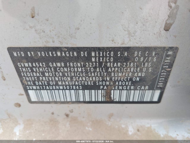 Продажа на аукционе авто 2017 Volkswagen Golf Alltrack Tsi Se, vin: 3VWH17AU8HM507843, номер лота: 45677978