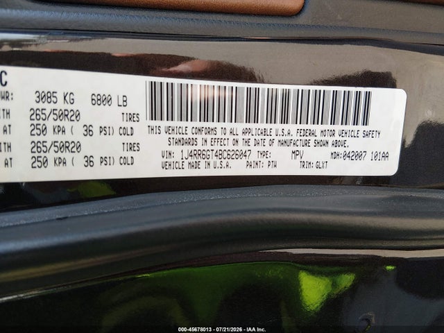 Aukcja sprzedaży 2011 Jeep Grand Cherokee Overland, vin: 1J4RR6GT4BC626047, numer aukcji: 45678013