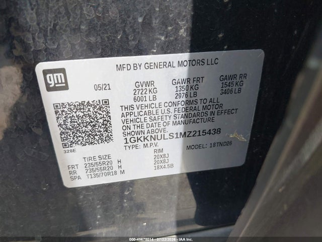 Продажа на аукционе авто 2021 Gmc Acadia Awd Slt, vin: 1GKKNULS1MZ215438, номер лота: 45678014