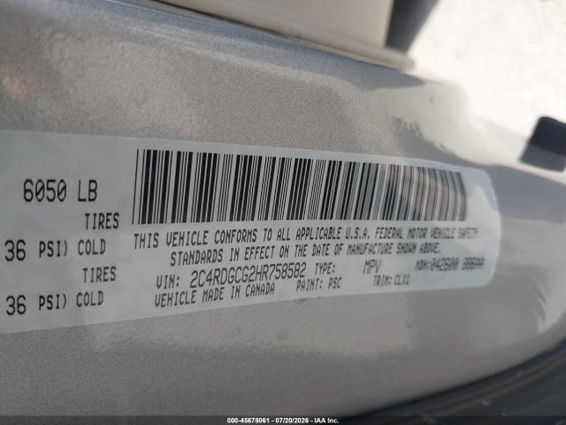 Aukcja sprzedaży 2017 Dodge Grand Caravan Sxt, vin: 2C4RDGCG2HR758582, numer aukcji: 45678061