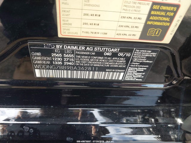Aukcja sprzedaży 2011 Mercedes-benz S 550, vin: WDDNG7BB9BA362811, numer aukcji: 45678097