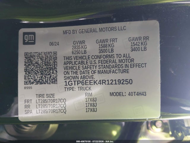 Продаж на аукціоні авто 2024 Gmc Canyon 4wd At4x, vin: 1GTP6EEK4R1219250, номер лоту: 45678108
