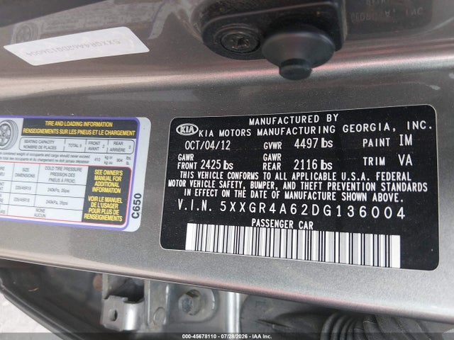 Aukcja sprzedaży 2013 Kia Optima Sx, vin: 5XXGR4A62DG136004, numer aukcji: 45678110