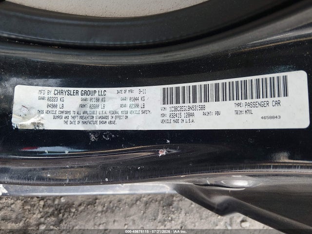 2011 Chrysler 200 Touring მანქანა იყიდება აუქციონზე, vin: 1C3BC2EG1BN531588, აუქციონის ნომერი: 45678115