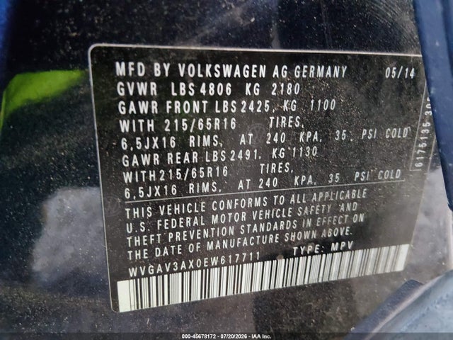WVGAV3AX0EW617711 Volkswagen TIGUAN S