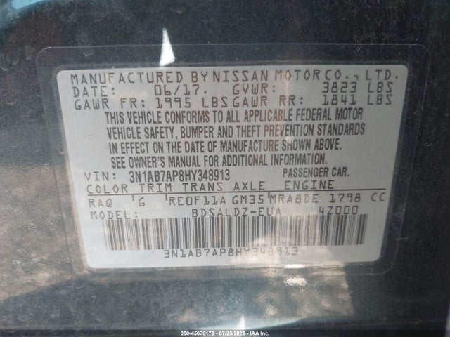45678179 :رقم المزاد ، 3N1AB7AP8HY348913 vin ، 2017 Nissan Sentra Sv مزاد بيع