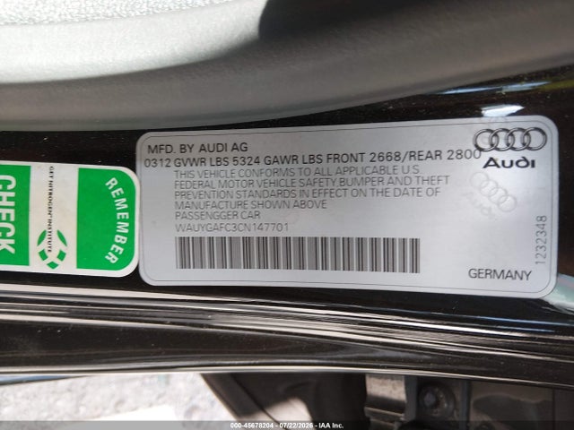 Продаж на аукціоні авто 2012 Audi A7 3.0 Premium Plus, vin: WAUYGAFC3CN147701, номер лоту: 45678204