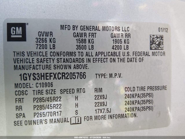 Aukcja sprzedaży 2012 Cadillac Escalade Esv Luxury, vin: 1GYS3HEFXCR205766, numer aukcji: 45678232