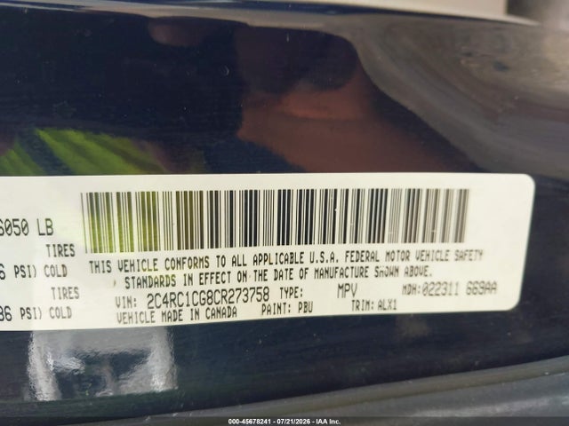 45678241 :رقم المزاد ، 2C4RC1CG8CR273758 vin ، 2012 Chrysler Town & Country Touring-l مزاد بيع