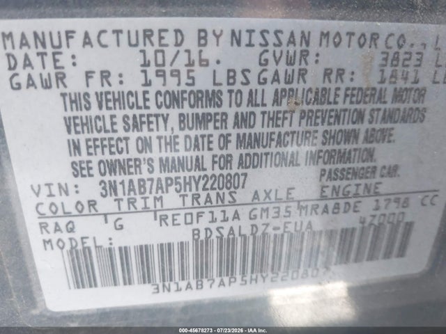 Nissan SENTRA SV 2017 3N1AB7AP5HY220807 Image 9
