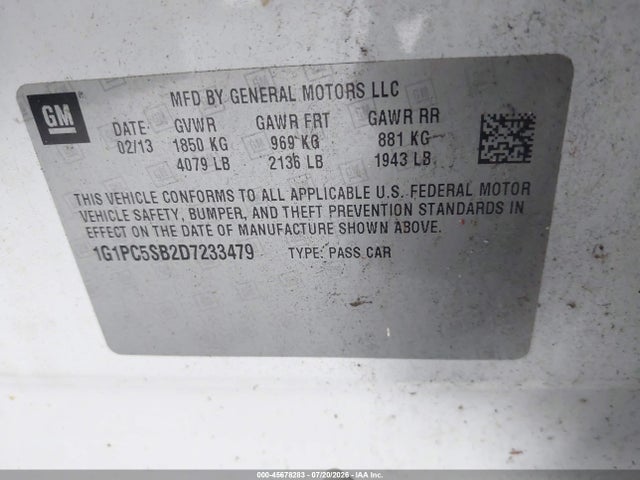 Продажа на аукционе авто 2013 Chevrolet Cruze 1lt Auto, vin: 1G1PC5SB2D7233479, номер лота: 45678283