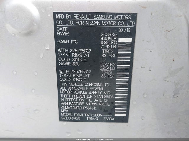 Nissan ROGUE SV 2017 KNMAT2MT2HP514141 Image 9