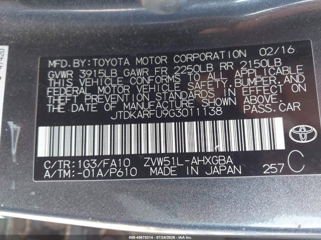 Toyota Prius Three 2016 JTDKARFU9G3011138 Image 9