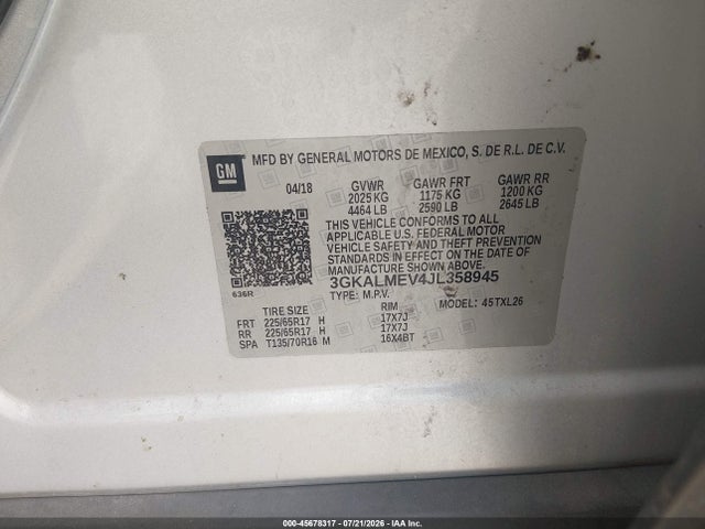 Продаж на аукціоні авто 2018 Gmc Terrain Sle, vin: 3GKALMEV4JL358945, номер лоту: 45678317