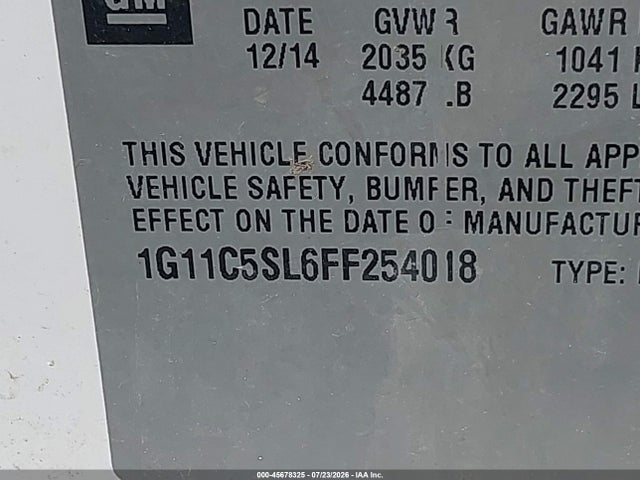 1G11C5SL6FF254018 Chevrolet MALIBU 1LT