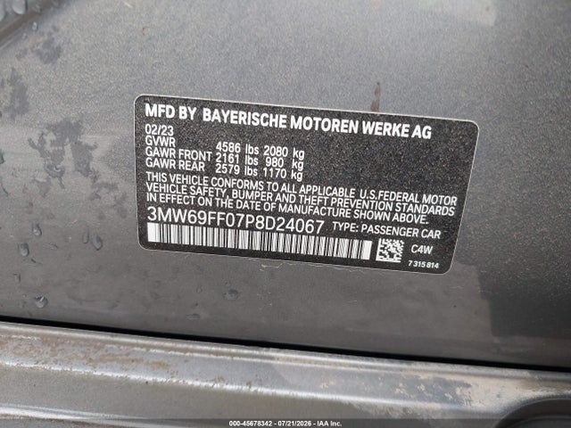 Продаж на аукціоні авто 2023 Bmw 330i, vin: 3MW69FF07P8D24067, номер лоту: 45678342