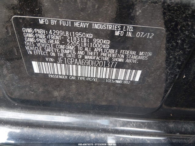 Продажа на аукционе авто 2013 Subaru Impreza 2.0i, vin: JF1GPAA69DH201377, номер лота: 45678370
