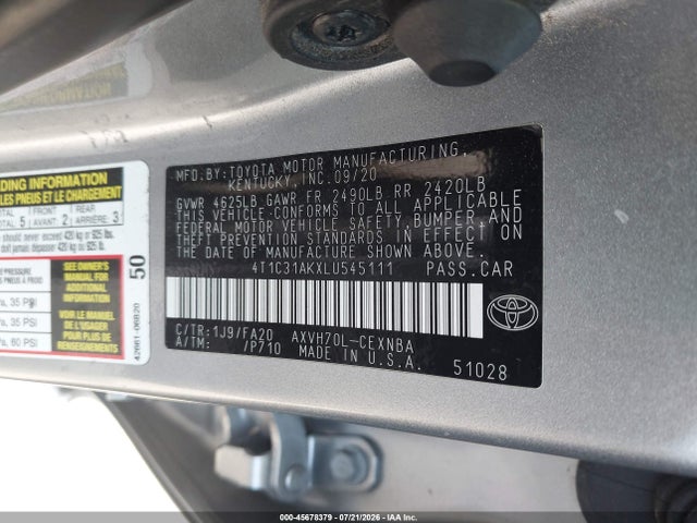 4T1C31AKXLU545111 Toyota Camry Le Hybrid