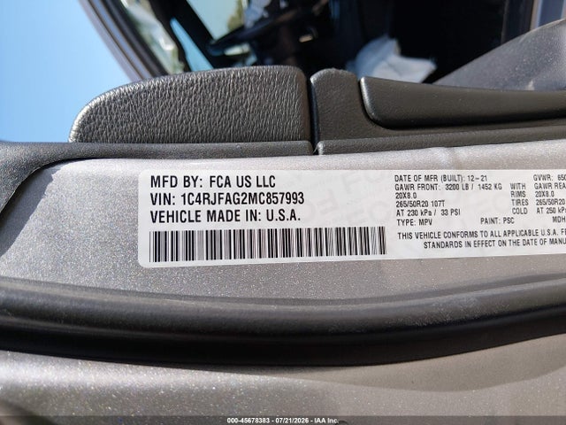 45678383 :رقم المزاد ، 1C4RJFAG2MC857993 vin ، 2021 Jeep Grand Cherokee Laredo X 4x4 مزاد بيع