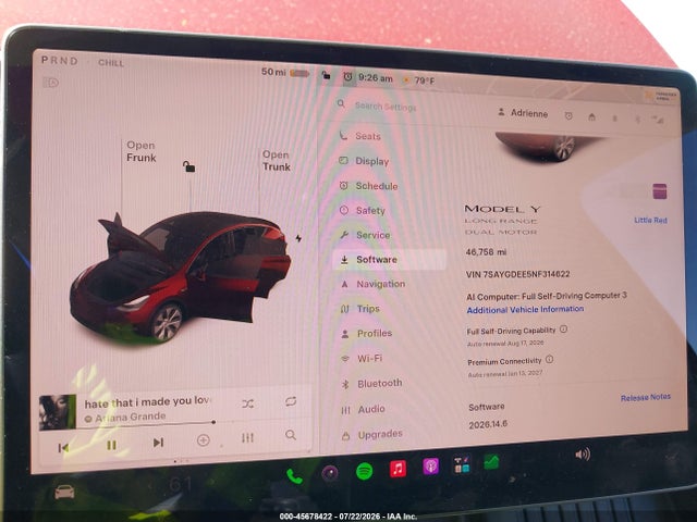 Auction sale of the 2022 Tesla Model Y Long Range Dual Motor All-wheel Drive, vin: 7SAYGDEE5NF314622, lot number: 45678422