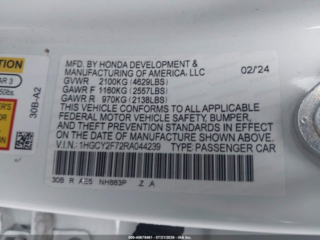 Продаж на аукціоні авто 2024 Honda Accord Hybrid Sport-l, vin: 1HGCY2F72RA044239, номер лоту: 45678461