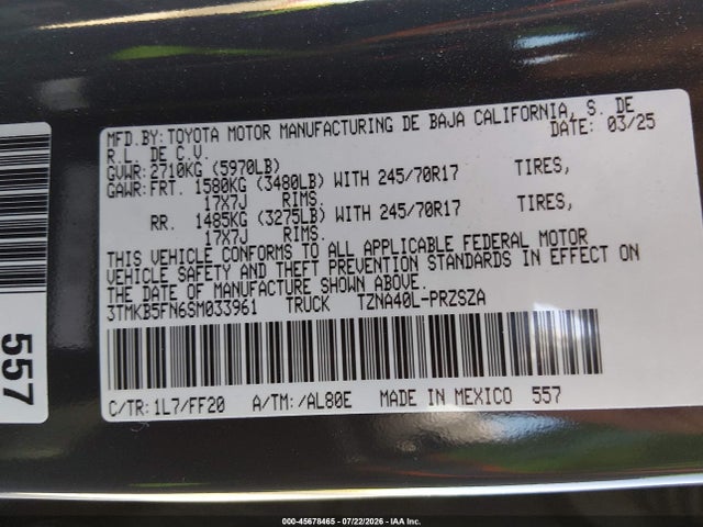 3TMKB5FN6SM033961 Toyota Tacoma Sr5