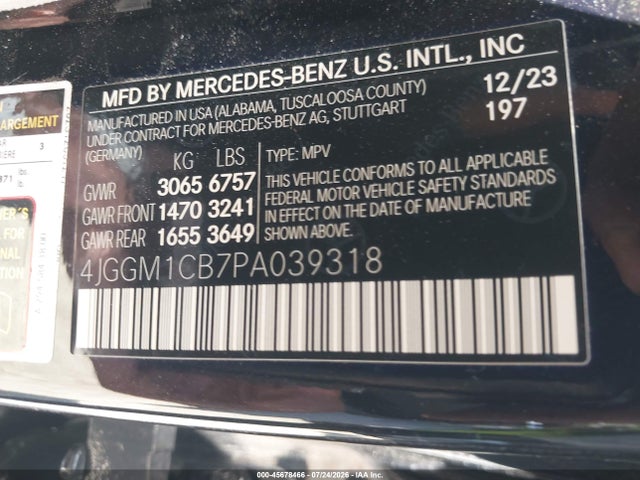 Aukcja sprzedaży 2023 Mercedes-benz Eqe 350 Suv 4matic, vin: 4JGGM1CB7PA039318, numer aukcji: 45678466