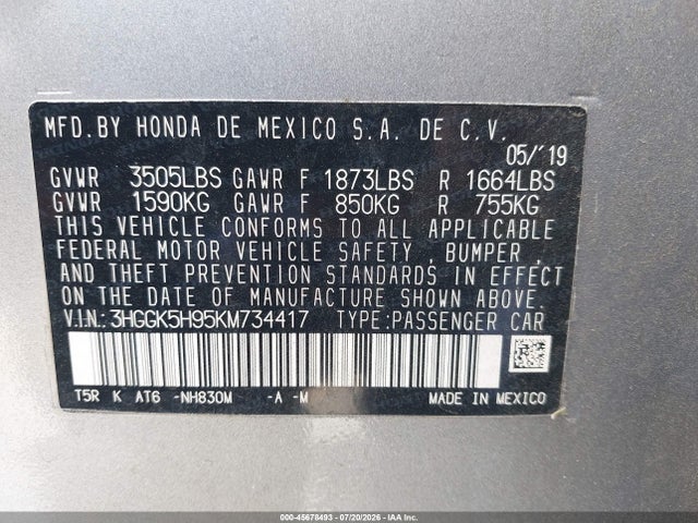 Aukcja sprzedaży 2019 Honda Fit Ex-l, vin: 3HGGK5H95KM734417, numer aukcji: 45678493