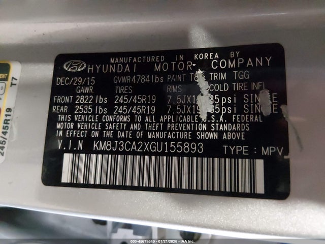 Hyundai Tucson Sport 2016 KM8J3CA2XGU155893 Image 9