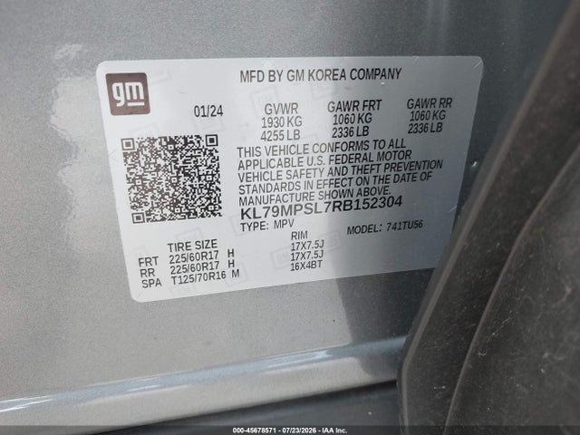 Aukcja sprzedaży 2024 Chevrolet Trailblazer Fwd Lt, vin: KL79MPSL7RB152304, numer aukcji: 45678571