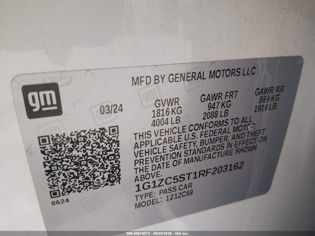Продаж на аукціоні авто 2024 Chevrolet Malibu Fwd 1fl, vin: 1G1ZC5ST1RF203162, номер лоту: 45678572