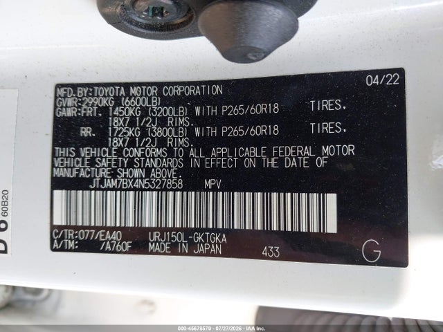 Aukcja sprzedaży 2022 Lexus Gx 460 Premium, vin: JTJAM7BX4N5327858, numer aukcji: 45678579
