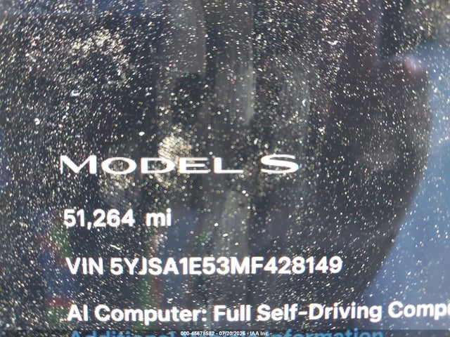 Продаж на аукціоні авто 2021 Tesla Model S Long Range Dual Motor All-wheel Drive, vin: 5YJSA1E53MF428149, номер лоту: 45678582