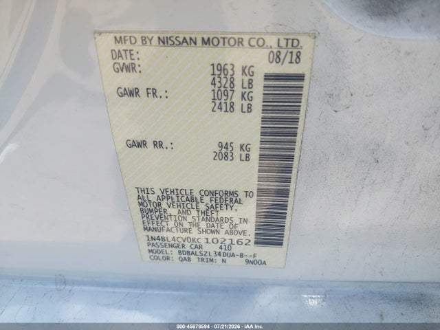 Nissan Altima 2.5 Sr 2019 1N4BL4CV0KC102162 Image 9