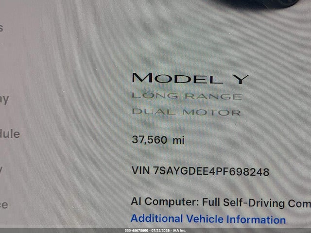 Aukcja sprzedaży 2023 Tesla Model Y Awd/long Range Dual Motor All-wheel Drive, vin: 7SAYGDEE4PF698248, numer aukcji: 45678600