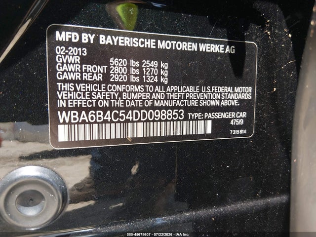 Aukcja sprzedaży 2013 Bmw 650i Gran Coupe Xdrive, vin: WBA6B4C54DD098853, numer aukcji: 45678607
