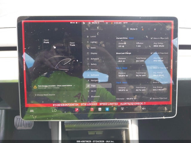 45678629 :رقم المزاد ، 5YJ3E1EB2KF208724 vin ، 2019 Tesla Model 3 Long Range/performance مزاد بيع